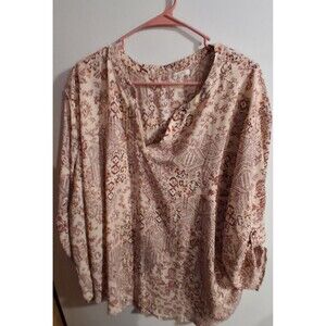 Maurices Multicolor Geometric 3/4 Roll Tab Sleeve V-neck Blouse Sz 4X